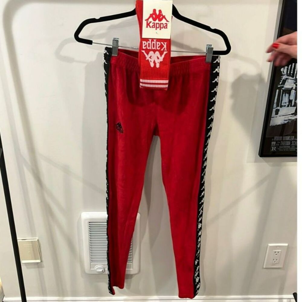 Kappa Women’s Medium Red Logo Tape Velour Track Pants & NWT Socks Bundle